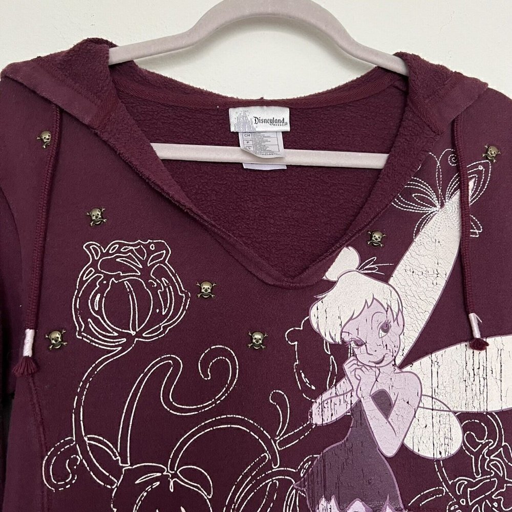 DISNEYLAND Vintage Tinker bell Hoodie Sweatshirt Skulls Embroidered Purple SMALL - Picture 2 of 12